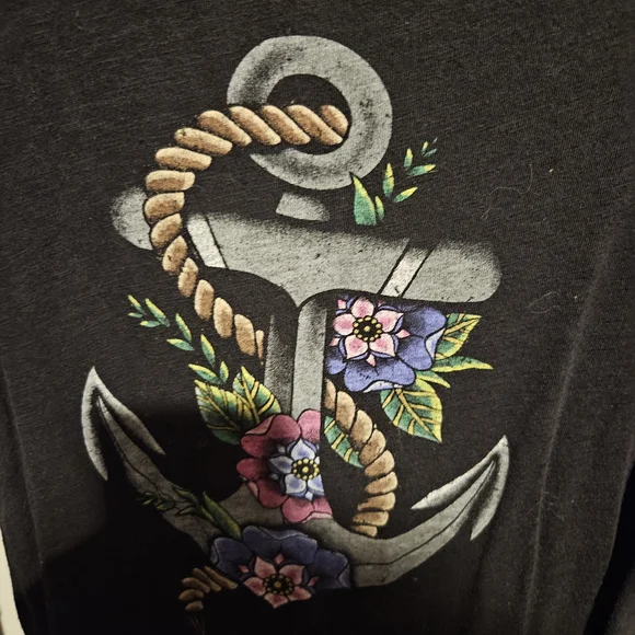 Torrid Black Tank Top with‎ Floral Anchor Design - Picture 2 of 4